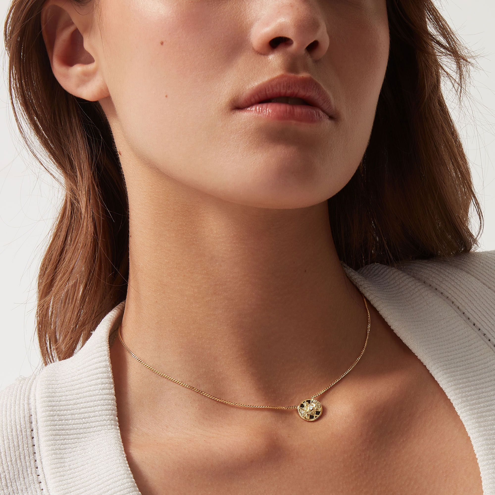 Balmain Emblem 18k Yellow Gold Diamond and Pendant in Onyx